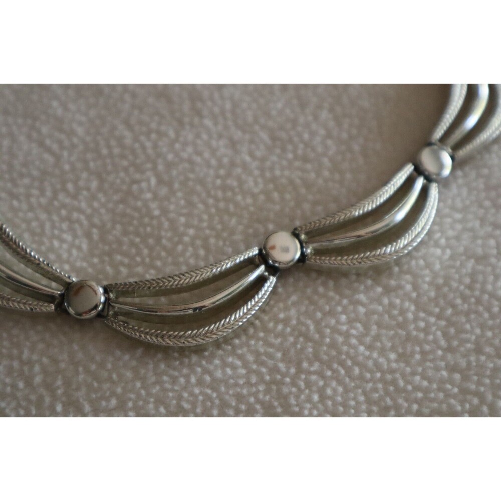 Vintage Scalloped Garland Beaded Swag Silver Tone Choker Necklace 16/17" - Picture 2 of 11